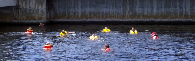 To pass the swim test, training participants had to demonstrate that they are capable of swimming 100 yards while wearing a personal flotation device. 