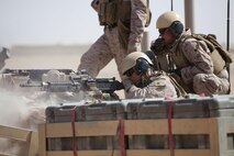 U.S. Marines with Combat Logistics Company, Combat Logistics Regiment 2, conduct a crew-served weapon range on Camp Leatherneck, Helmand province, Afghanistan, Aug. 11, 2013. The Marines conducted the range to maintain proficiency with their weapon systems. (U.S. Marine Corps photo by Sgt. Anthony L. Ortiz / Released)