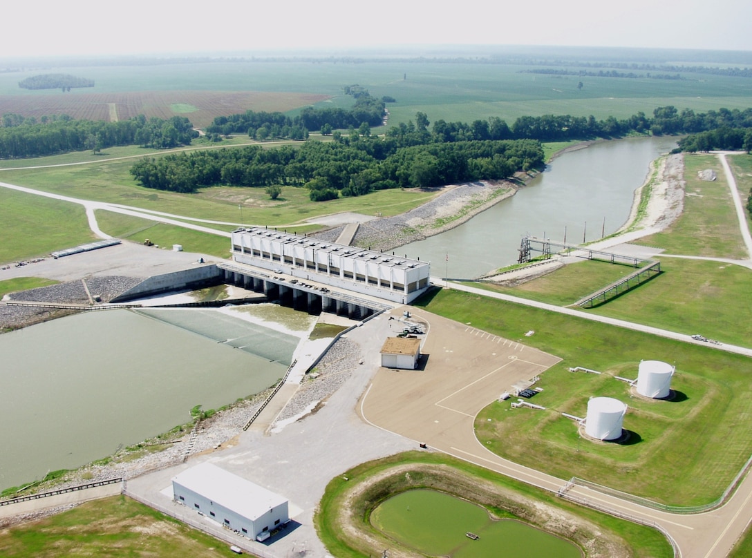 The Memphis District’s W.G. Huxtable Pumping Station, located near Marianna, Ark., is one of the largest stormwater pumping plants in the world. Completed in 1977, the station performs a two-fold mission. First, it prevents backwater from the Mississippi River from entering the lower St. Francis Basin when the Mississippi River is a bank full stage. This is accomplished by four 27’ x 28’ gravity flow gates, thereby becoming a dam. Second, its 10 enormous pumps remove excess surface water impounded by the Mississippi River and St. Francis Basin levees in the most efficient manner possible. The watershed served by the plant is more than 2,000 square miles, equal to the size of the state of Delaware.