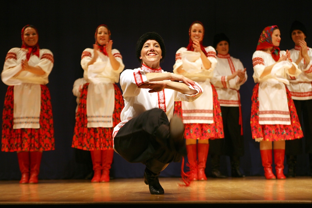 Linda Speerstra, project manager in the Regulatory Division at the U.S. Army Corps of Engineers – Alaska District, executes the Shchepak ????? (schye-PAHK) dance move while performing with her Russian-folk dance group, the New Archangel Dancers, based out of Sitka, Alaska. The group is a volunteer and all-female ensemble. Uniquely, the women will perform the male parts in the repertoire.