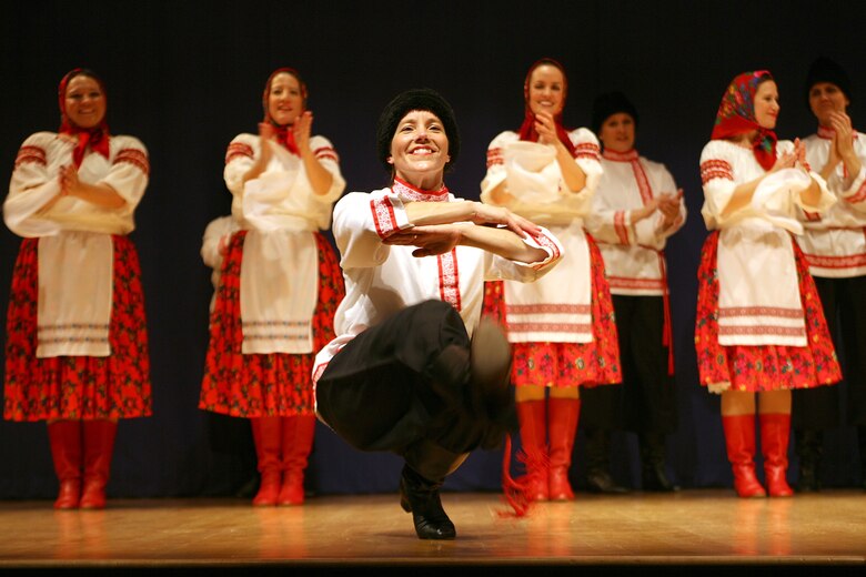Linda Speerstra, project manager in the Regulatory Division at the U.S. Army Corps of Engineers – Alaska District, executes the Shchepak ????? (schye-PAHK) dance move while performing with her Russian-folk dance group, the New Archangel Dancers, based out of Sitka, Alaska. The group is a volunteer and all-female ensemble. Uniquely, the women will perform the male parts in the repertoire.