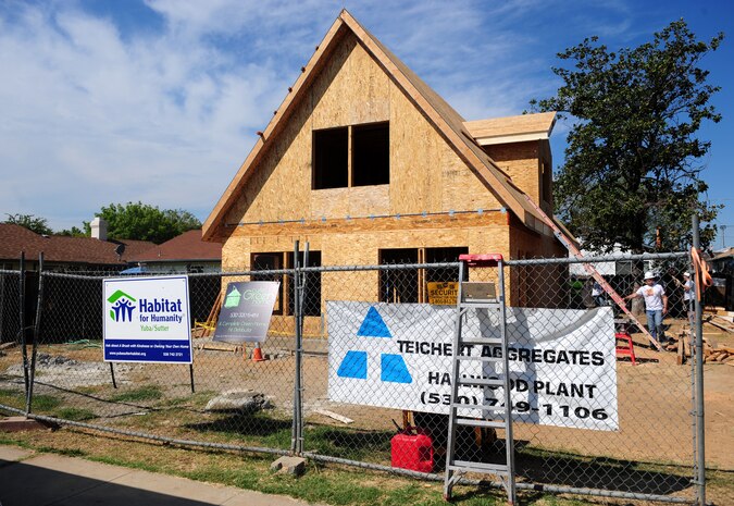 A home, which is under construction by Habitat for Humanity nears completion in Marysville, Calif. Beale Airmen have been volunteering their time to aid in the construction of the home. (U.S. Air Force photo by Airman 1st Class Bobby Cummings/Released)