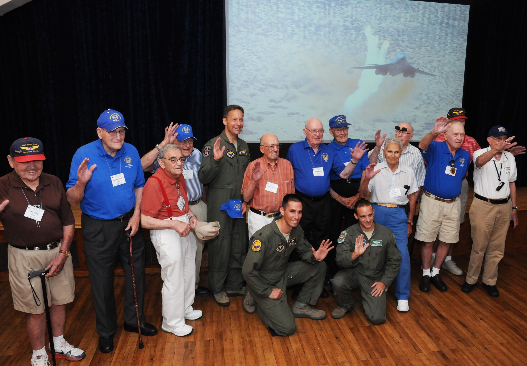 Members of the 381st Bomb Group (Heavy) Memorial Association conclude their visit
to Joint Base San Antonio-Randolph with a luncheon hosted by Col. Gerald Goodfellow,
12th Flying Training Wing commander, Aug. 9 at the Randolph Parr Club. (U.S. Air Force photo by Airman 1st Class Alexandria Slade)
