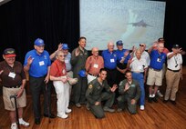 Members of the 381st Bomb Group (Heavy) Memorial Association conclude their visit
to Joint Base San Antonio-Randolph with a luncheon hosted by Col. Gerald Goodfellow,
12th Flying Training Wing commander, Aug. 9 at the Randolph Parr Club. (U.S. Air Force photo by Airman 1st Class Alexandria Slade)
