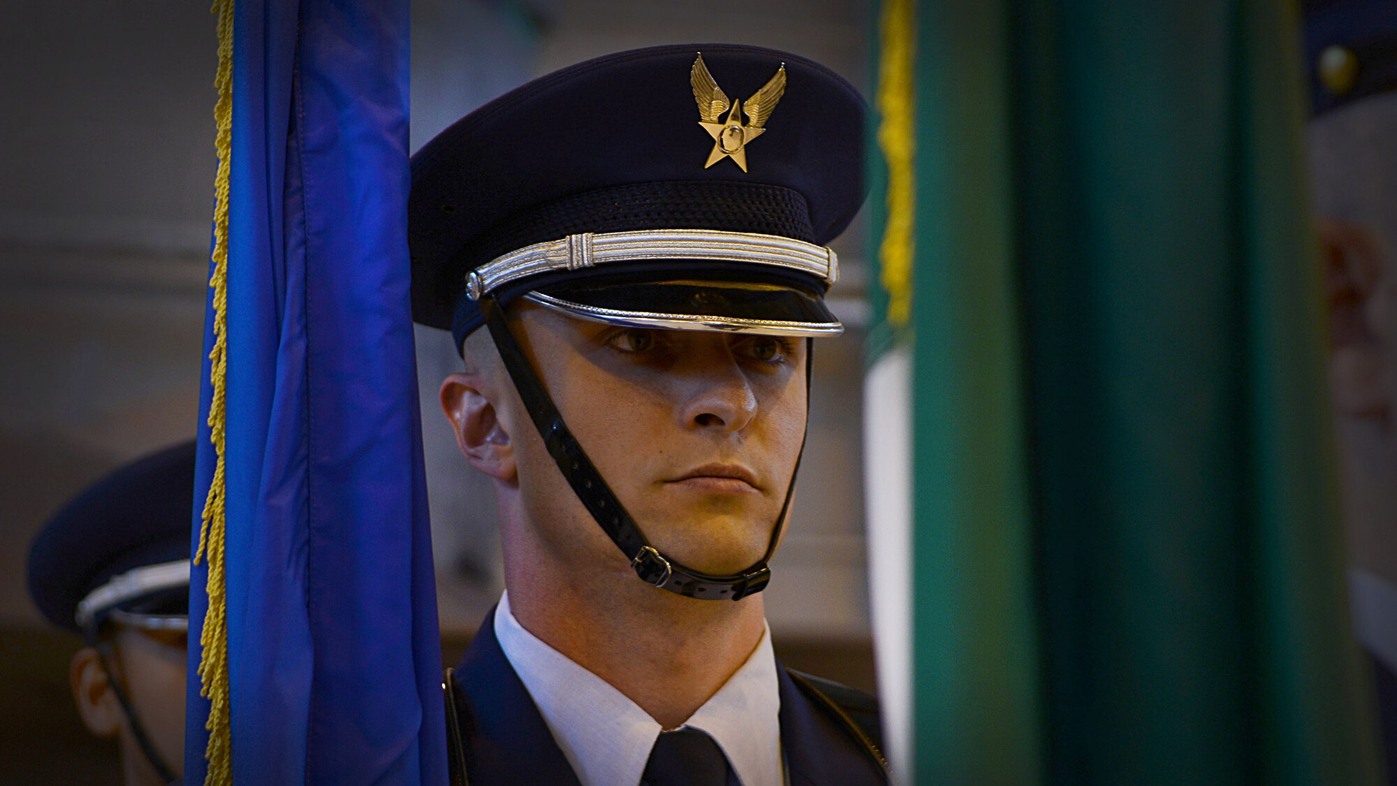 Staff Sgt. Ryan Moran, 31st Civil Engineer honor guardsman, stands at parade
rest before a change of command ceremony May 30, 2013, at Aviano Air Base,
Italy.  The base honor guard supports events such as funeral details,
retirement ceremonies and retreats. (U.S. Air Force photo/Staff Sgt. Evelyn
Chavez)

