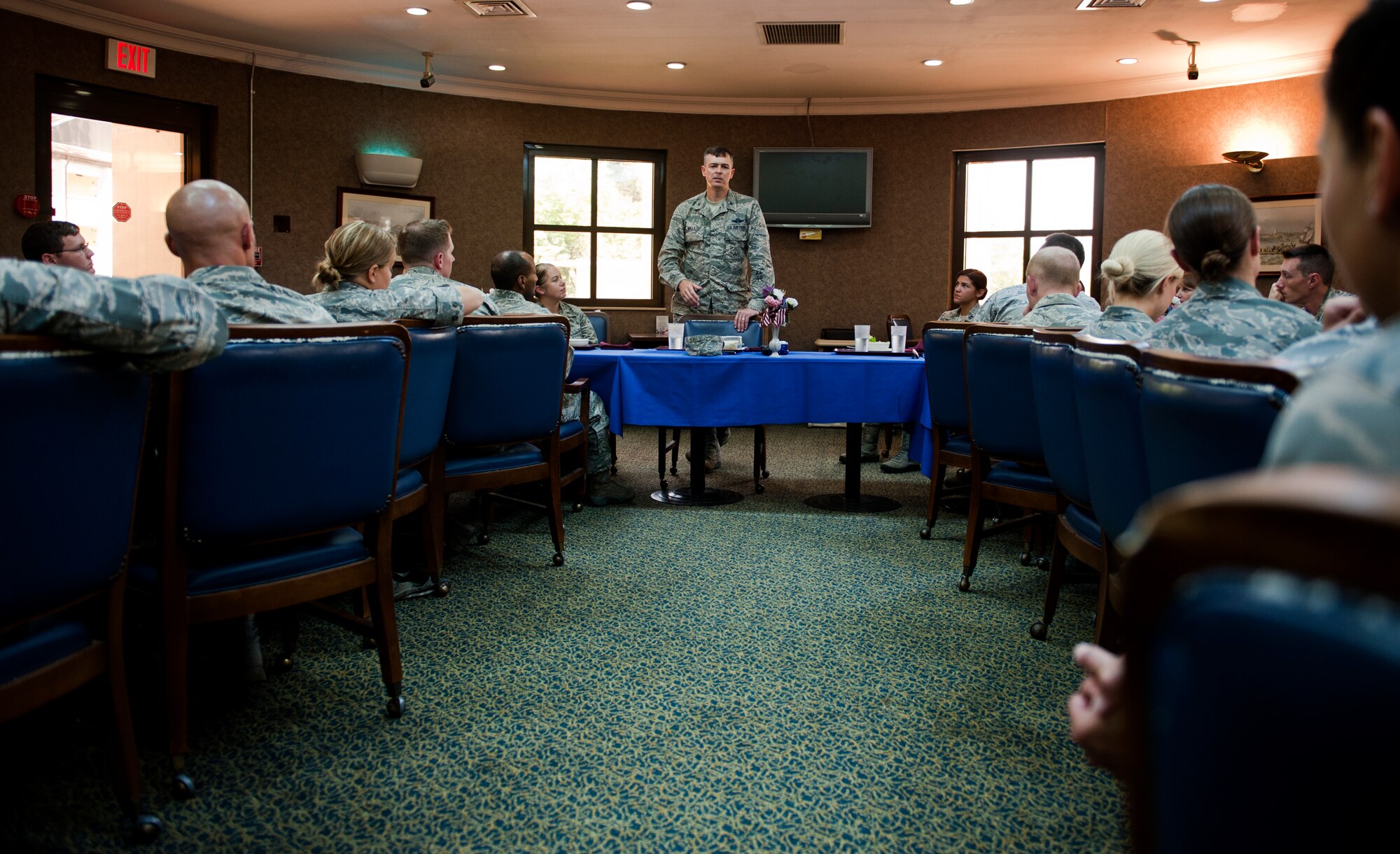 Col. Craig Wills, 39th Air Base Wing commander, mentors Incirlik company grade officers during a Company Grade Officers Council luncheon Aug. 21, 2013, at Incirlik Air Base, Turkey. One of the key focuses of the CGOC is professional development. Recently, the council was recognized as the best CGOC in European Region. (U.S. Air Force photo by Senior Airman Daniel Phelps/Released) 