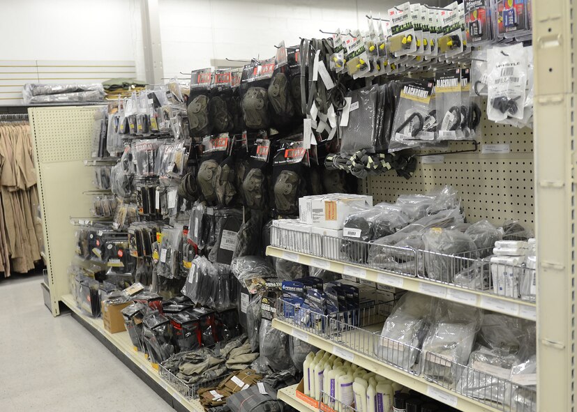 Military gear is on display inside the Base Supply Center on Barksdale Air Force Base, La., Aug. 22, 2013. Employees of the BSC, which recently moved, have spent the last few weeks organizing and restocking the shelves to get ready for the upcoming grand opening. (U.S. Air Force photo/Senior Airman Joseph A. Pagán Jr.)