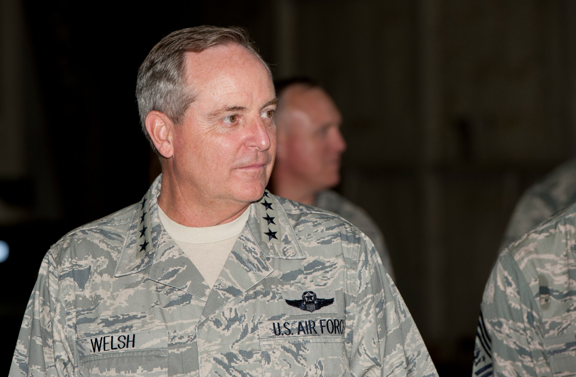 KUNSAN AIR BASE, Republic of Korea -- Air Force Chief of Staff Gen. Mark A. Welsh III listens to a briefing while touring Kunsan AB on Aug. 23, 2013. During his visit, Welsh met with Airmen and discussed how they are the most important part of the mission. (U.S. Air Force photo by Senior Airman Armando A. Schwier-Morales/Released)