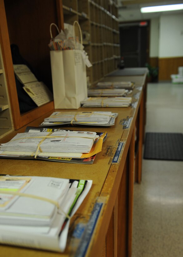 Incoming mail awaits pick up at the Postal Service Center on Ellsworth Air Force Base, S.D., Aug. 15, 2013. The PSC has a customer service window for dorm residents to pick up packages and manage customer accounts. Hours of operation are Monday to Friday, 10 a.m. to 4:30 p.m. and Saturday, 10 a.m. to 2 p.m. (U.S. Air Force photo by Airman 1st Class Rebecca Imwalle/Released)