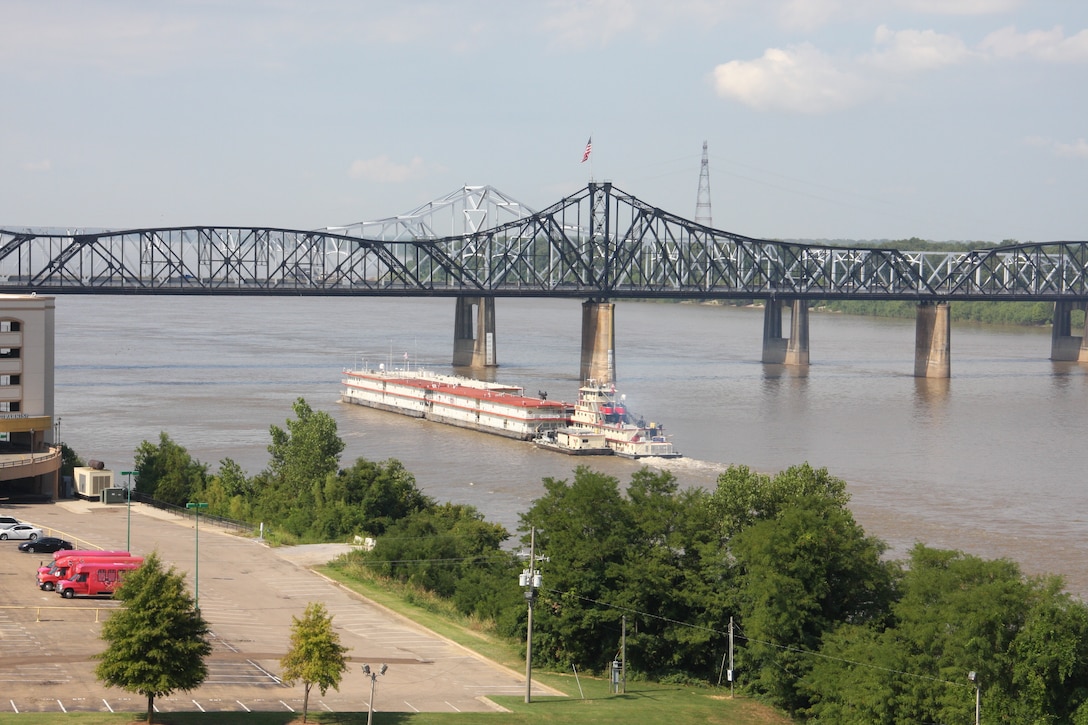 Vicksburg, Miss… The U. S. Army Corps of Engineers (Corps) Vicksburg District’s Mat Sinking Unit (MSU) is scheduled to begin laying articulated concrete mats on the banks of the Mississippi River on August 26.  The vessels of the MSU will depart the Vicksburg Harbor, Friday, 23 August 2013, and assemble around noon below the I-20 bridge before proceeding to their first worksite. 