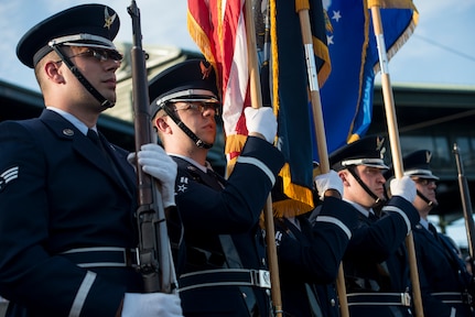 The U.S. Air Force Honor Guard from Joint Base Charleston posts the colors for Military Appreciation night at the Charleston River Dogs game Aug. 21, 2013, at the Joesph P. Riley Jr. park in Charleston, S.C.  (U.S. Air Force photo/Tech. Sgt. Rasheen Douglas)

