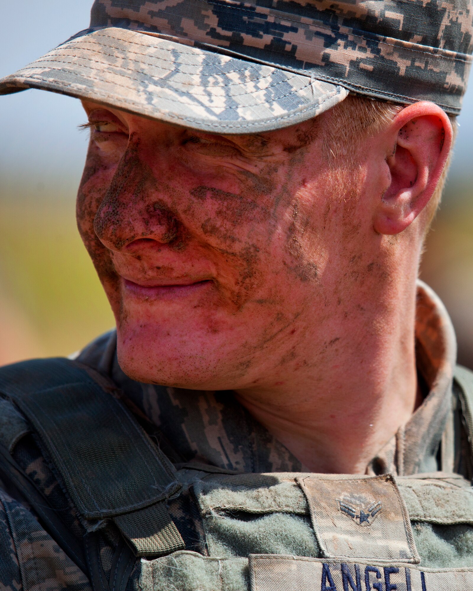 130822-F-JW079-0865
Airman 1st Class Tylor Angell, 90th Missile Security Forces Squadron, gets a rare break between events during the F.E. Warren Air Force Base, Wyo., Crow Creek Challenge Aug. 22, 2013. (U.S. Air Force photo by R.J. Oriez) 
