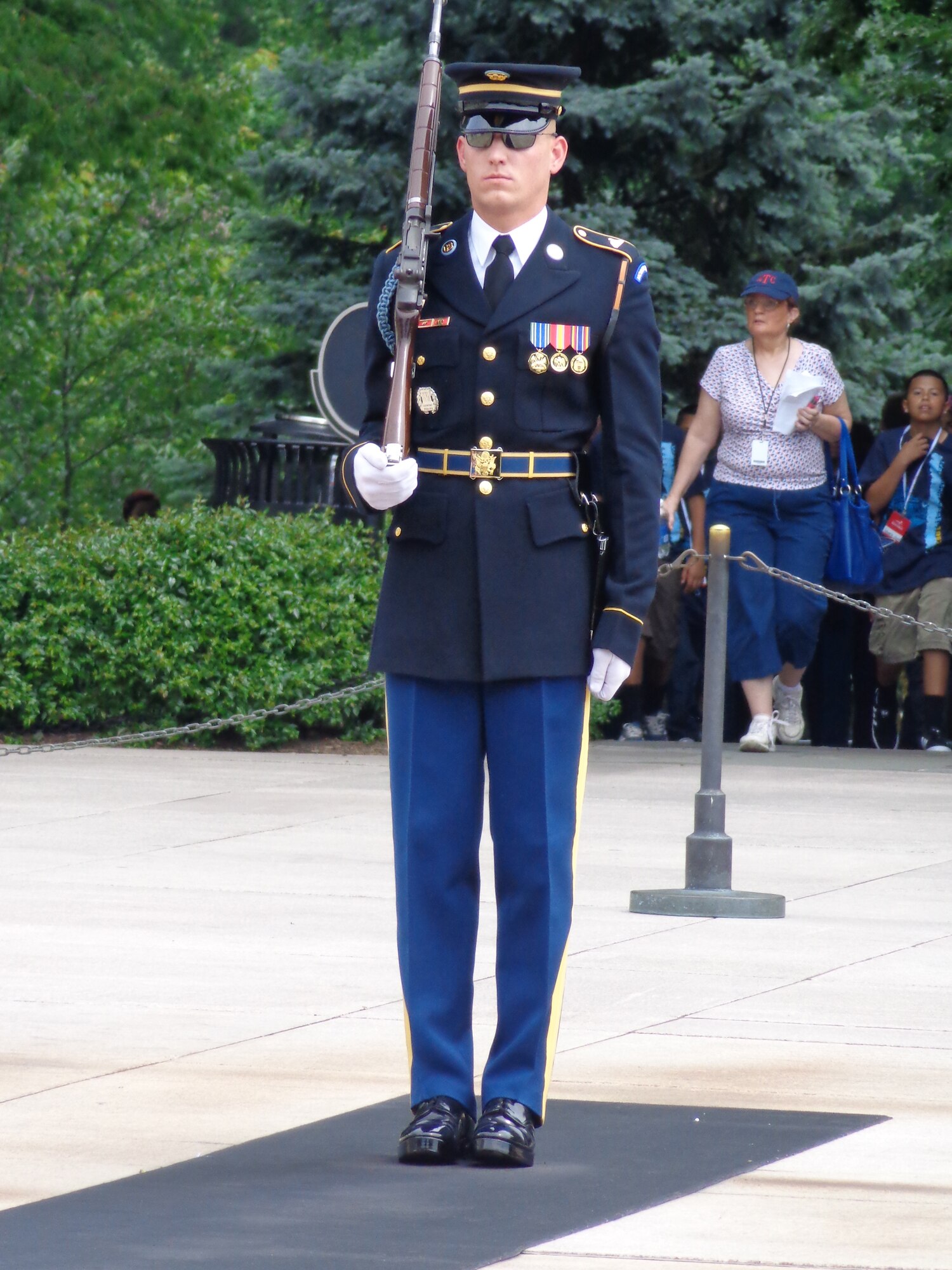 WRIGHT-PATTERSON AIR FORCE BASE, Ohio - Army Spc. Thomas Ozio, son of Chief Master Sgt. Shirley Ozio, 445th Logistics Readiness Squadron, and Staff Sgt. Daniel Ozio, 445th Civil Engineer Squadron, serves as a Sentinel at the Tomb of the Unknown Soldier, Arlington National Cemetery, Washington, D.C. (Courtesy photo)