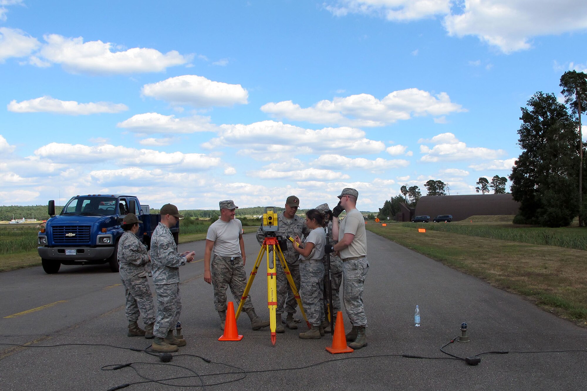 U.S. Air Force Airmen assigned to the 169th Civil Engineer Squadron at McEntire Joint National Guard Base, South Carolina Air National Guard, attend Silver Flag at Ramstein Air Base, Germany, from 10-18 August, 2013. Members conducted training missions relevant to building and beddown of bare base operations in a deployed environment. (U.S. Air National Guard photo by Master Sgt. Isaac Carr/Released)