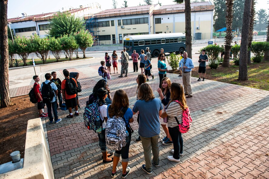Children gather for sounding of the gong on their first day of school Aug. 26, 2013, Incirlik Air Base, Turkey.  The sounding of the gong is an annual Incirlik AB tradition. (U.S. Air Force photo by Airman 1st Class Nicole Sikorski/Released)