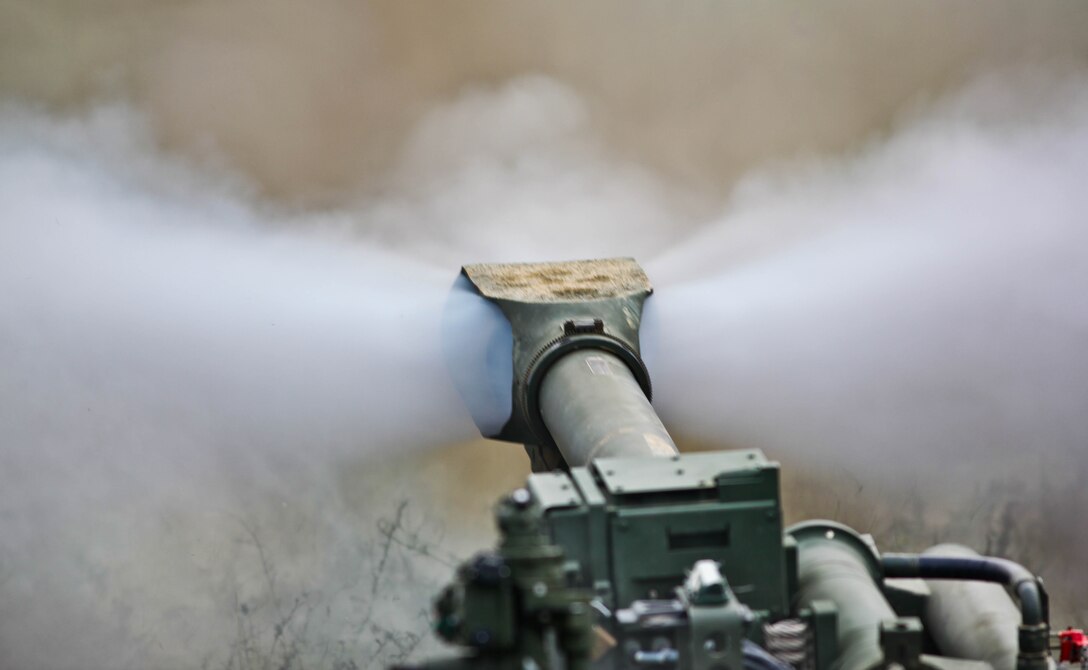 An M777A2 155 mm lightweight howitzers is fired Aug. 21 as part of Korean Marine Exchange Program 13-8. Artillerymen use direct fire when a target is within 2000 meters of their location. It no longer requires them to use coordinates to plot and engage, but relies on the accuracy of the artilleryman looking through the gun's sights.