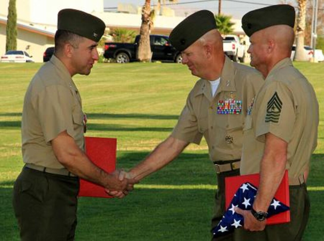 Col. Alex G. Peterson, former Combat Center Staff Judge Advocate, retired after 26 years of faithful service to the United States Marine Corps during a ceremony at Lance Cpl. Torrey L. Gray Field Aug. 16. Major Gen. David H. Berger, Combat Center Commanding General, served as the retiring officer for the ceremony. Peterson provided command legal advice and coordinated legal services for more than 29,000 service members aboard the Combat Center since 2010. He has relinquished his duties as the base’s Staff Judge Advocate to Lt. Col. Rhesa Ashbacher.