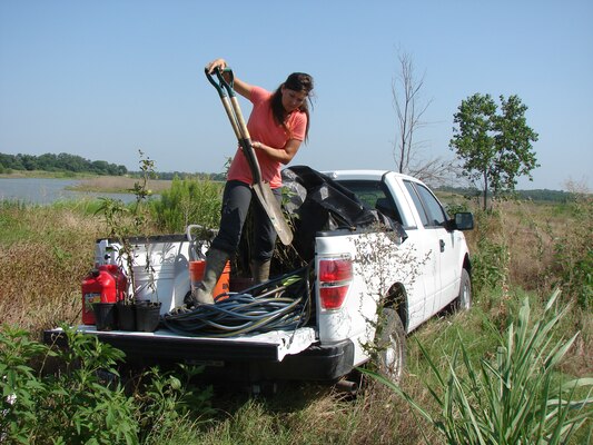 Lynde Dodd of ERDC's Lewisville Aquatic Ecosystem Research Facility has been planting, monitoring and developing techniques to create wetlands and grasslands in the area since 2005. 