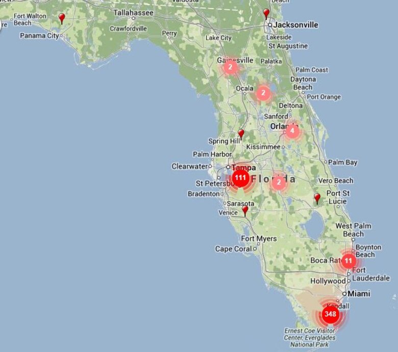 While black and white tegu populations are densest in south Florida, there’s evidence they’ve moved north. 