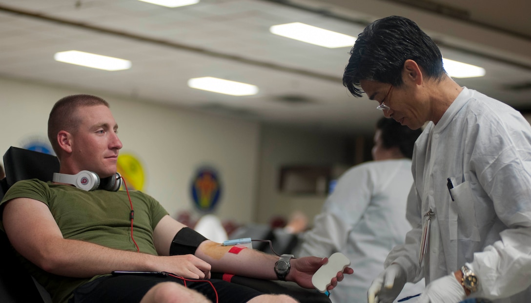 Airman from Sheppard volunteered blood Aug. 22 at the Airman’s Club for the Red Cross. The Red Cross is the nation’s largest single provider of blood products and provides various support services for the military. (U.S. Air Force photo by Airman 1st Class Jelani Gibson)  
