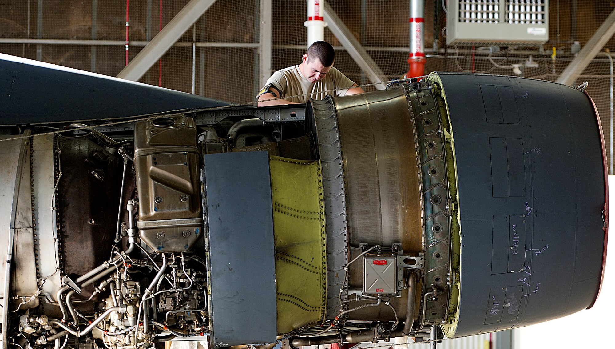 Every 450 flight hours, the B-52H Stratofortress must undergo a full body inspection. Parts are removed, disassembled, inspected and repaired or replaced as necessary and reassembled. This inspection is known as a phase inspection and takes place at the base’s Phase Dock. The B-52 is a complex aircraft and inspections are completed by distinct teams of Airmen from the 5th Maintenance Squadron, who each ensure the dependability of the aircraft parts. 