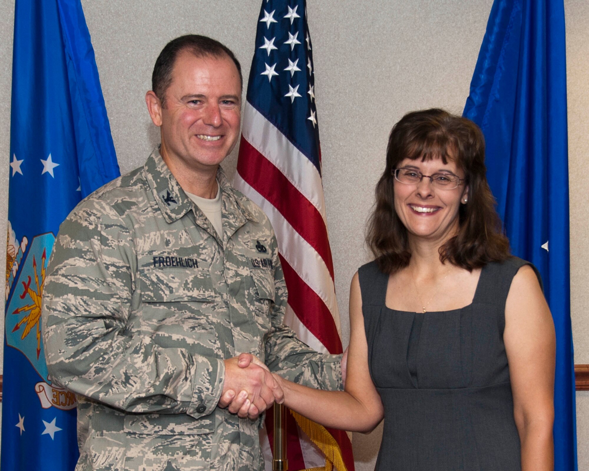 Marta Garcia, 82nd Medical Group dental assistant, was chosen as the commander’s wingman of choice for the Aug. 26 week. She was congratulated based on her work ethic and professionalism. (U.S. Air Force photo by Frank Carter) 