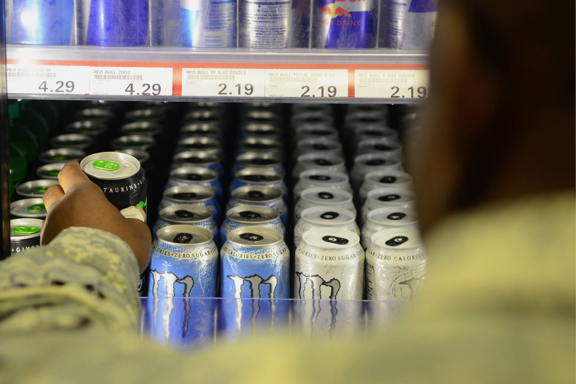 Energy drinks can be found in almost every convenience store. While the ingredients may be beneficial if taken separately, combining them in large quantities with usually 13 teaspoons of sugar essentially negate any health benefit they may have. (U.S. Air Force photo by Airman 1st Class Austin Harvill/Released)