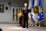 Gen. Frank J. Grass, the chief of The National Guard Bureau, speaks during a Town Hall gathering at the National Guard Bureau June 28, 2013, in Arlington. Grass was addressing some of the key issues the National Guard is facing to include sequestration and budget, sexual harassment policy, and the future for Guardsmen.