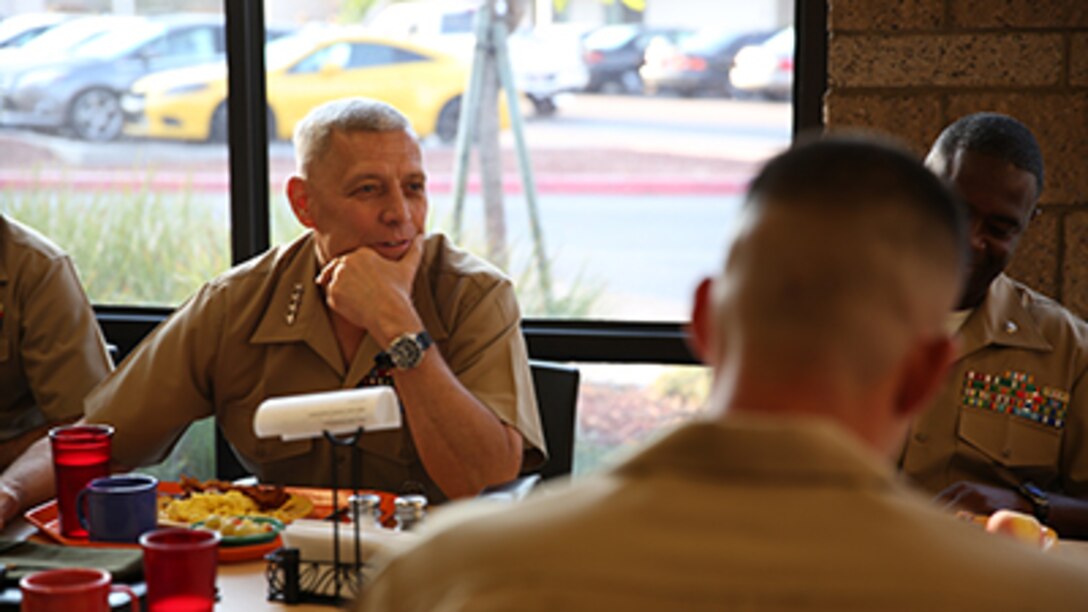 The Assistant Commandant of the Marine Corps, Gen. John M. Paxton Jr., visited Marine Corps Air Station Miramar, Calif., Aug 23. Squadron commanding officers from around the station introduced themselves during an informal breakfast with the ACMC.