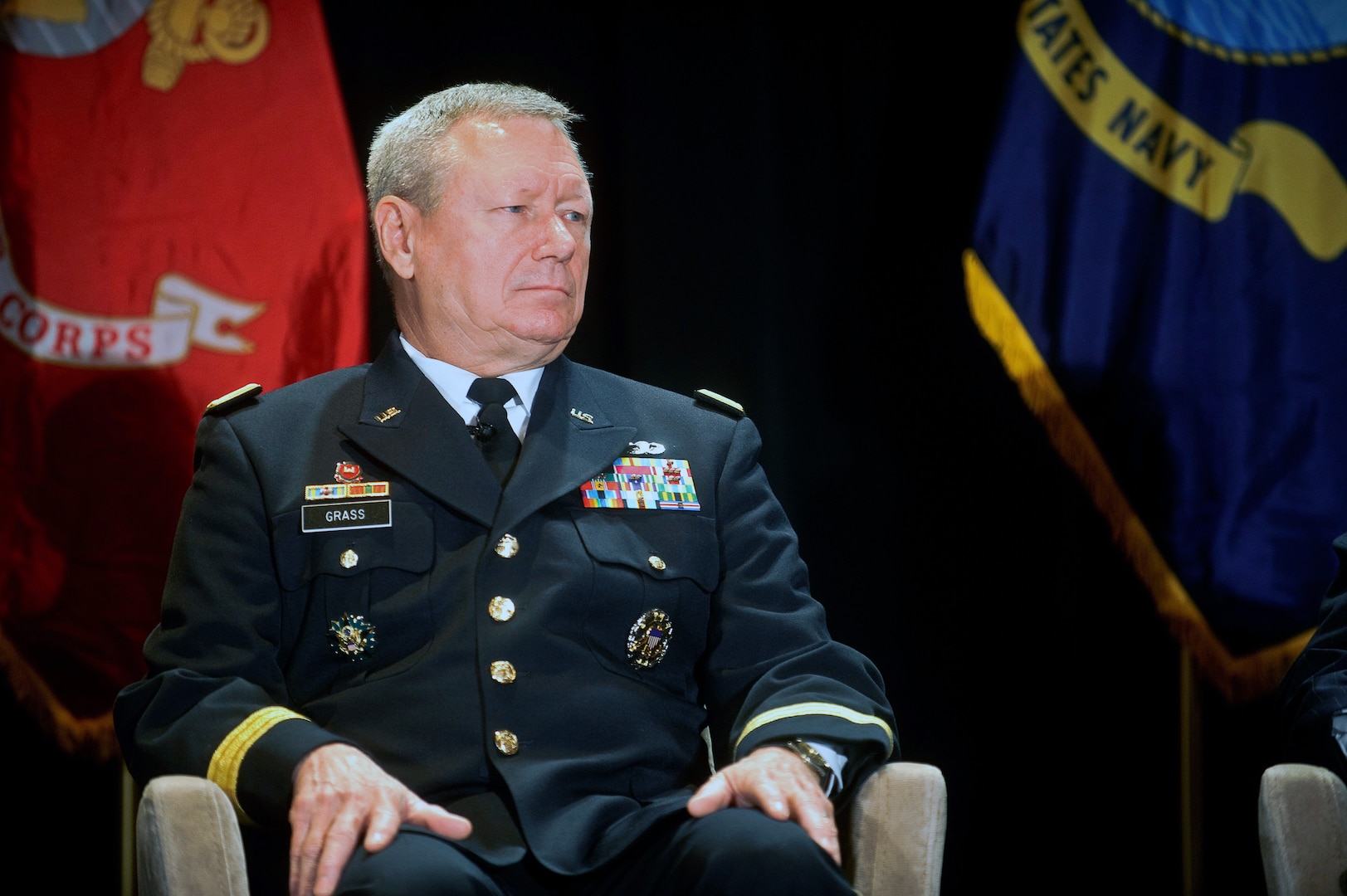 Army Gen. Frank Grass, chief of the National Guard Bureau and a member of the Joint Chiefs of Staff, participates in the Reserve chiefs panel at the Reserve Officers Association National Security Symposium, Washington, D.C., Aug. 9, 2013.