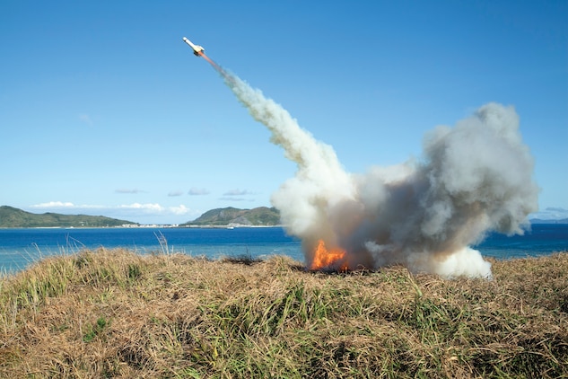 A Smokey SAM, also known as a GTR-18, travels through the air Aug. 27 on a training island off the coast of Ie Shima. 