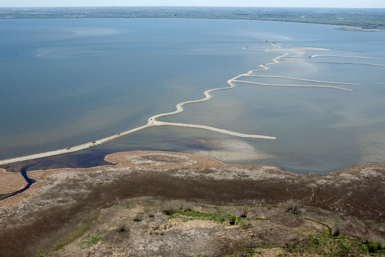 An aerial view of the Cat Island Restoration Project in Green Bay, Wis.