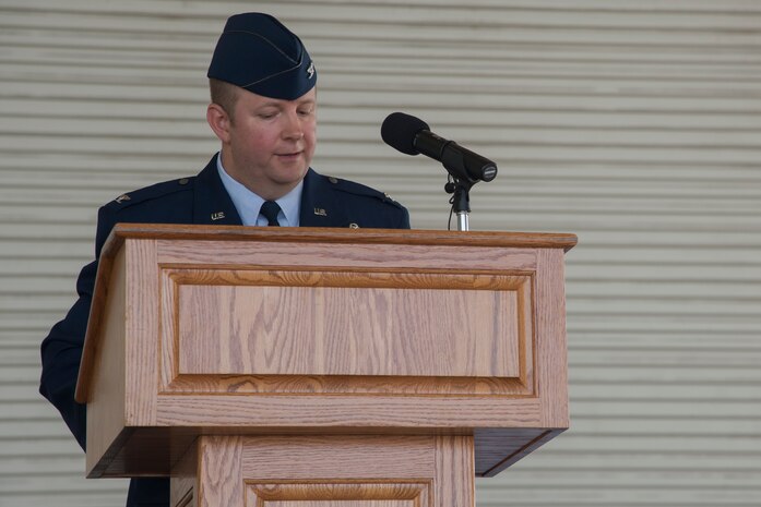 Col. Jeffrey DeVore speaks before military and community members for the first time as commander of Joint Base Charleston during the Change of Command ceremony, Aug. 29, 2013, at JB Charleston – Air Base. DeVore, previously the commander of the 386th Expeditionary Operations Group, Southwest Asia, officially assumed command Col. Richard McComb  during the change of command ceremony. McComb will be assuming duties at the Pentagon, Washington D.C. As the JB Charleston commander, McComb provided installation support to a total force of more than 86,000 Airmen, Sailors, Soldiers, Marines, Coast Guardsmen, civilians, dependents and retirees across both the Air Base and Weapons Station. (U.S. Air Force photo/Tech. Sgt. Rasheen Douglas)