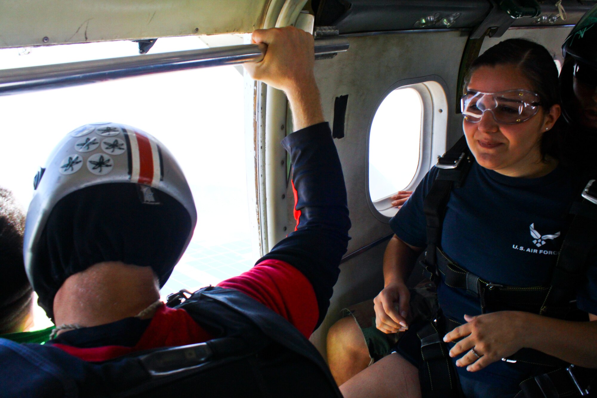 Airman 1st Class Yadira Chaidez, 56th Medical Operations Squadron aerospace medical technician, waits her turn to jump as the plane reaches 13,000 feet, the jumping altitude. (Courtesy photo)