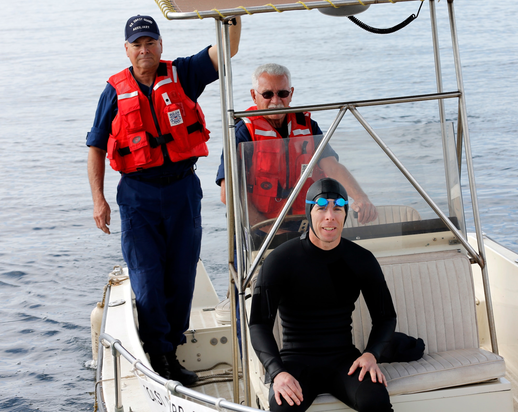 Capt. Garrett Ianacone, 22nd Special Tactics Squadron director of operations, prepares to go into the water for a third time during the 2013, Josh Fueston Memorial Swim to Live, Aug. 25, 2013 in Bellingham, Wash. Ianacone was the first swimmer in the water at the start of the relay. (U.S. Air Force photo/Capt. Rachel Ianacone)