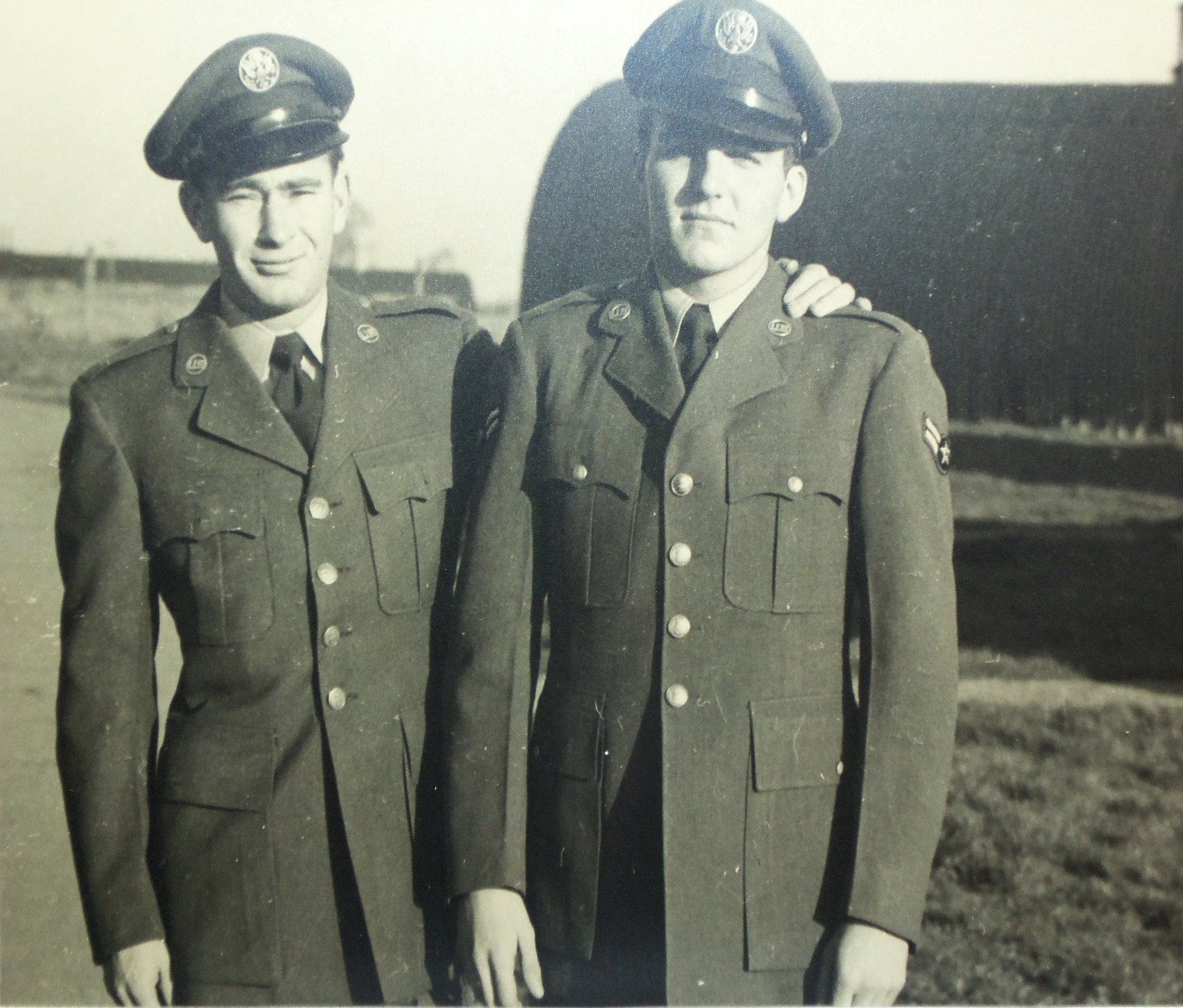 A1C Tom Loper (left) and A1C Ralph Odegard at Shepherds Grove, England, 1951.