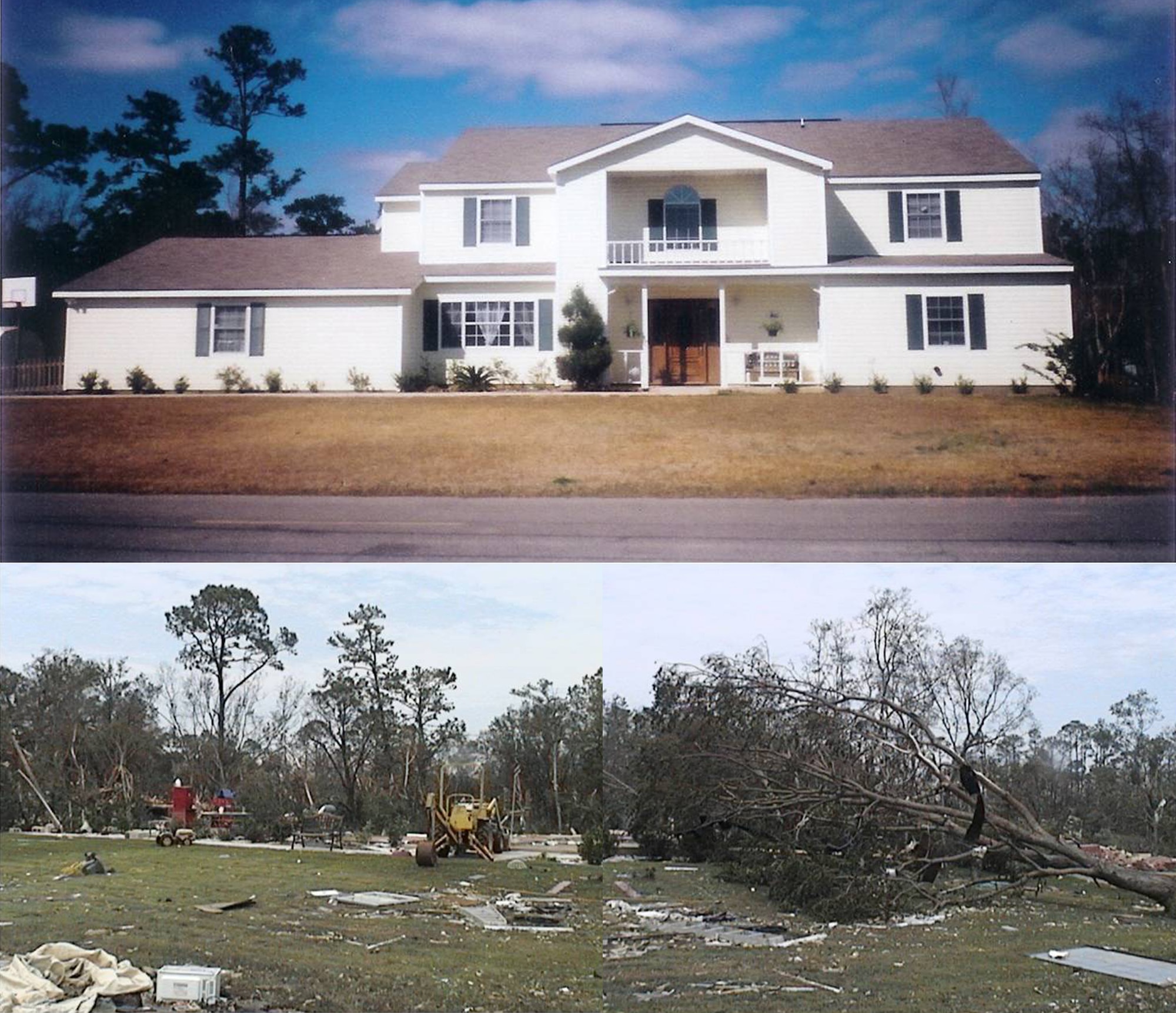 Before and after Hurricane Katrina struck the Bocek home in Langley Point. (Courtesy photo)