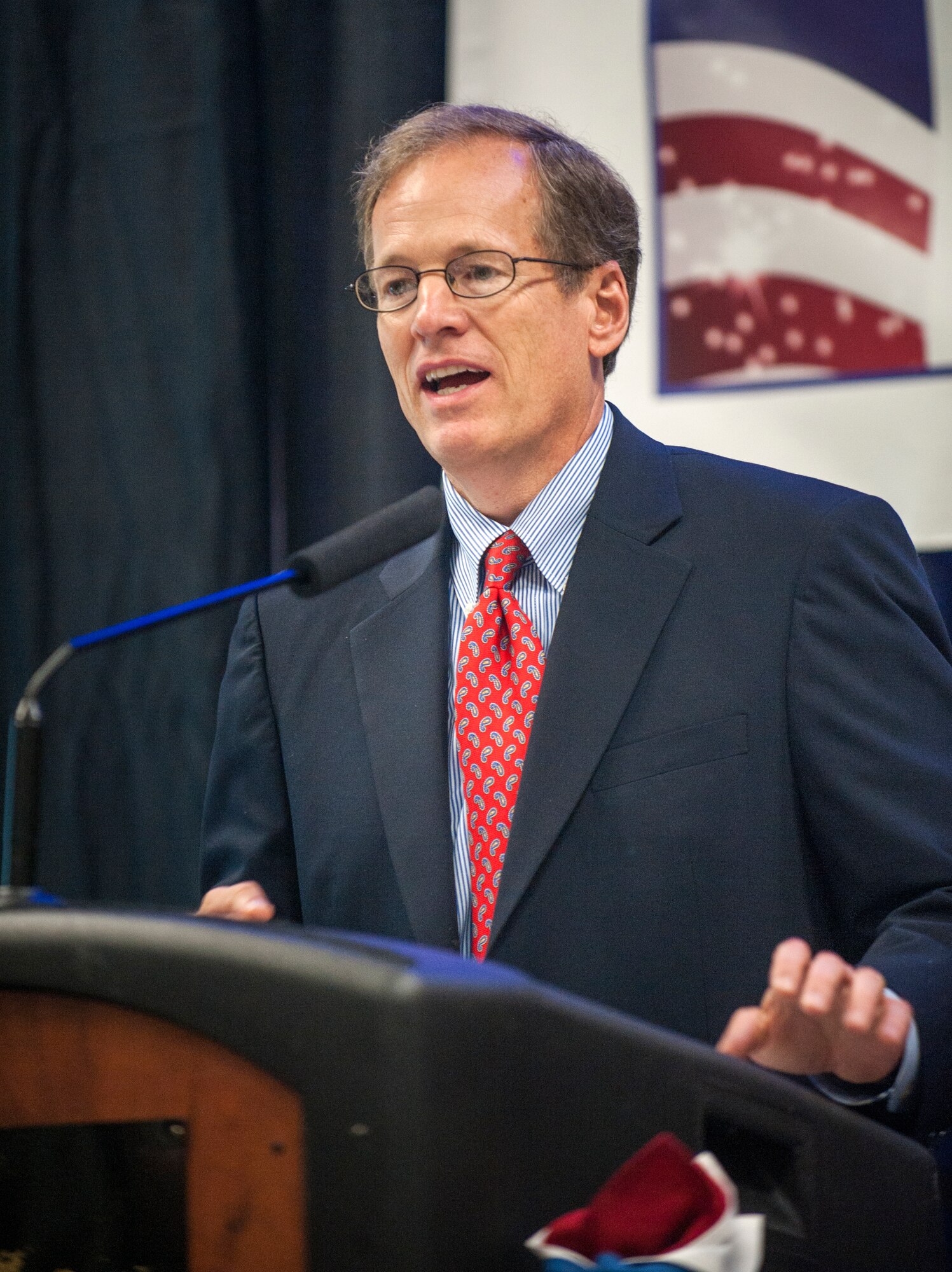 U.S. Rep. Jack Kingston, from Georgia, speaks during the South Georgia Military Affairs Council luncheon in Valdosta, Ga., Aug. 23, 2013. Kingston spoke about the importance of the military and, and national defense issues. (U.S. Air Force photo by Senior Airman Jarrod Grammel/Released)
