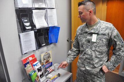 Education Services Officer Capt. Dustin Cebula discusses education benefits and the role of the Wisconsin Army National Guard's Education Services Office during an interview on Nov. 28, 2012.