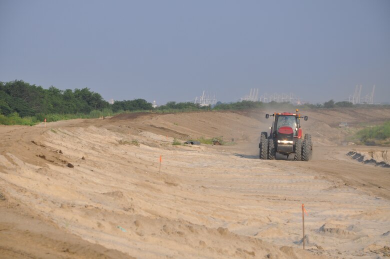 JASPER COUNTY, S.C.—Work continues at the U.S. Army Corps of Engineers Savannah Harbor dredge disposal area "12A" shown here Aug. 27, 2013.  