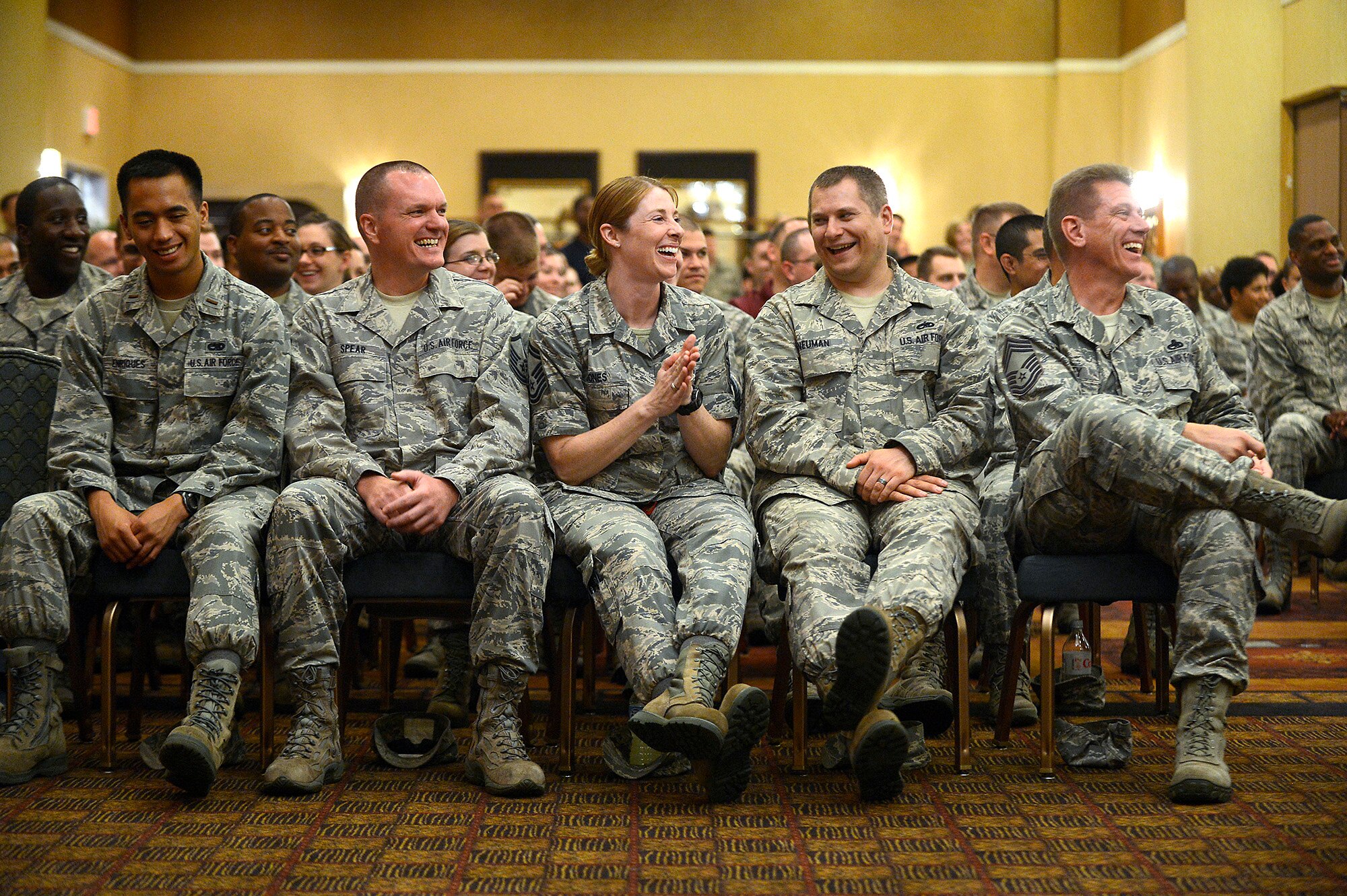 Airmen listen as Air Force Chief of Staff Gen. Mark A. Welsh III touches on several issues pertaining to the current state of the Air Force during an Airman’s call at Misawa Air Base, Japan, Aug. 28, 2013. During his visit, Welsh thanked Airmen and their families for their continued service and sacrifices. (U.S. Air Force photo by Scott Ash) 