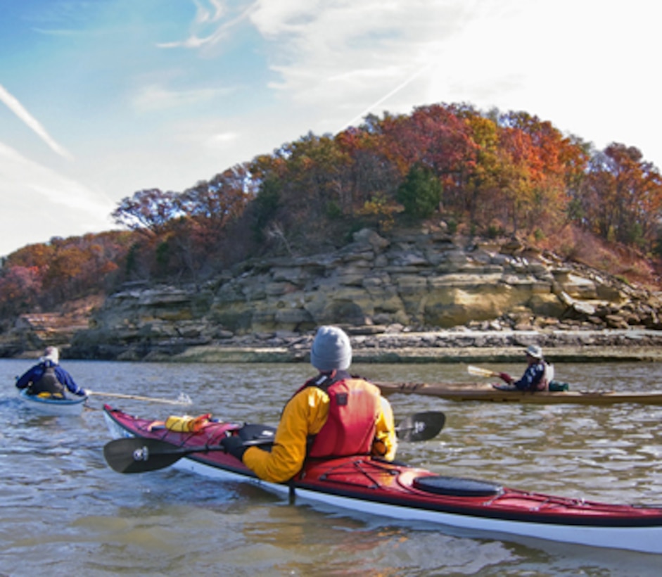 Paddlers enjoy the Red Rock Trail at Lake Red Rock near Knoxville, Iowa. The trail has been officially designated as a National Water Trail by the National Park Service.