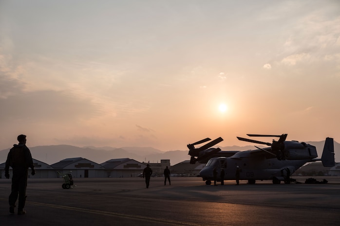 Marines from Marine Medium Tiltrotor Squadron 265, an MV-22 Osprey squadron stationed at Marine Corps Air Station Futenma, Okinawa, Japan, attended the Japan Air Self-Defense Force Nyutabaru Air Base Air Show, Dec. 1, 2013. The air show was the first public display of an Osprey in Mainland Japan. Prior to the air show, VMM-265 hosted a media relations event Nov. 30, aboard the JASDF installation. The air show is an annual event hosted by the JASDF in Miyazaki, Miyazaki Prefecture. (Official Marine Corps photo by Cpl. Benjamin Pryer/Released)
