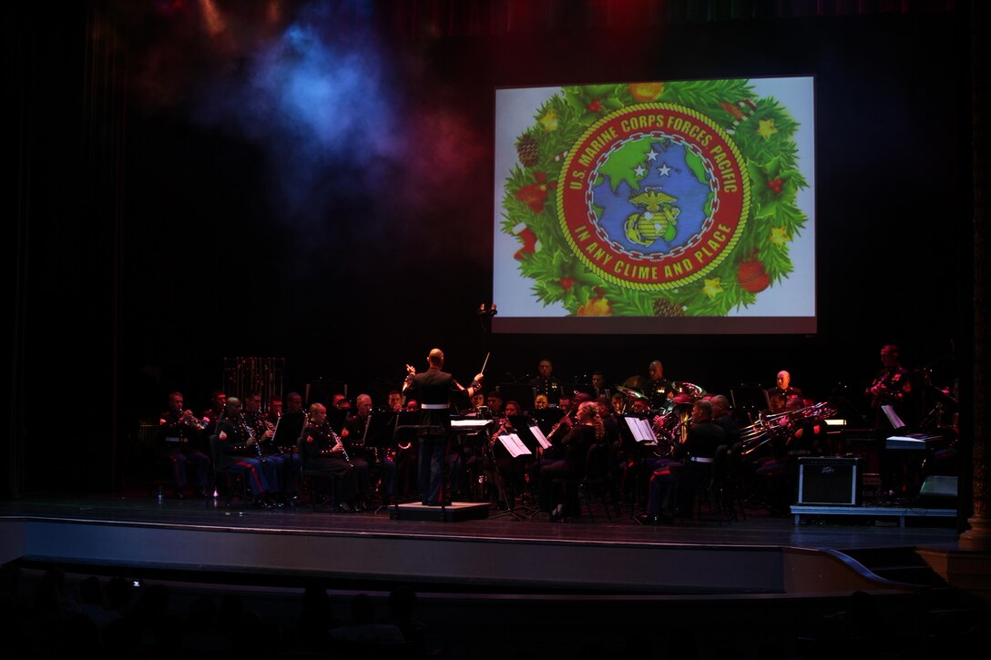 The U.S. Marine Corps Forces, Pacific Band opens the show during their 6th annual Na Mele o na Keiki (Music for the Children) Holiday Concert at the historic Hawaii Theatre here Dec. 1. This concert has become one of the major events of the Toys for Tots Hawai’i annual collection effort.