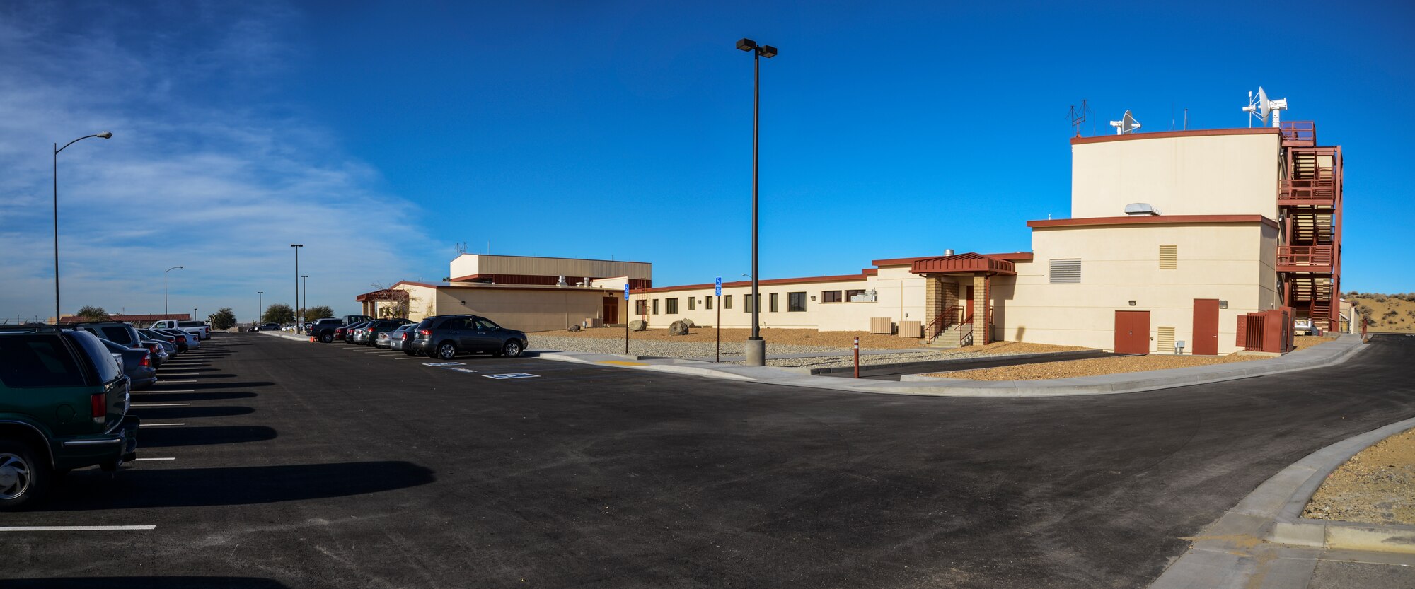 The new parking lot at the USAF Test Pilot School, completed in November, is re-surfaced with freshly painted lines marking the parking spaces. (U.S. Air Force Image by Rebecca Amber)
