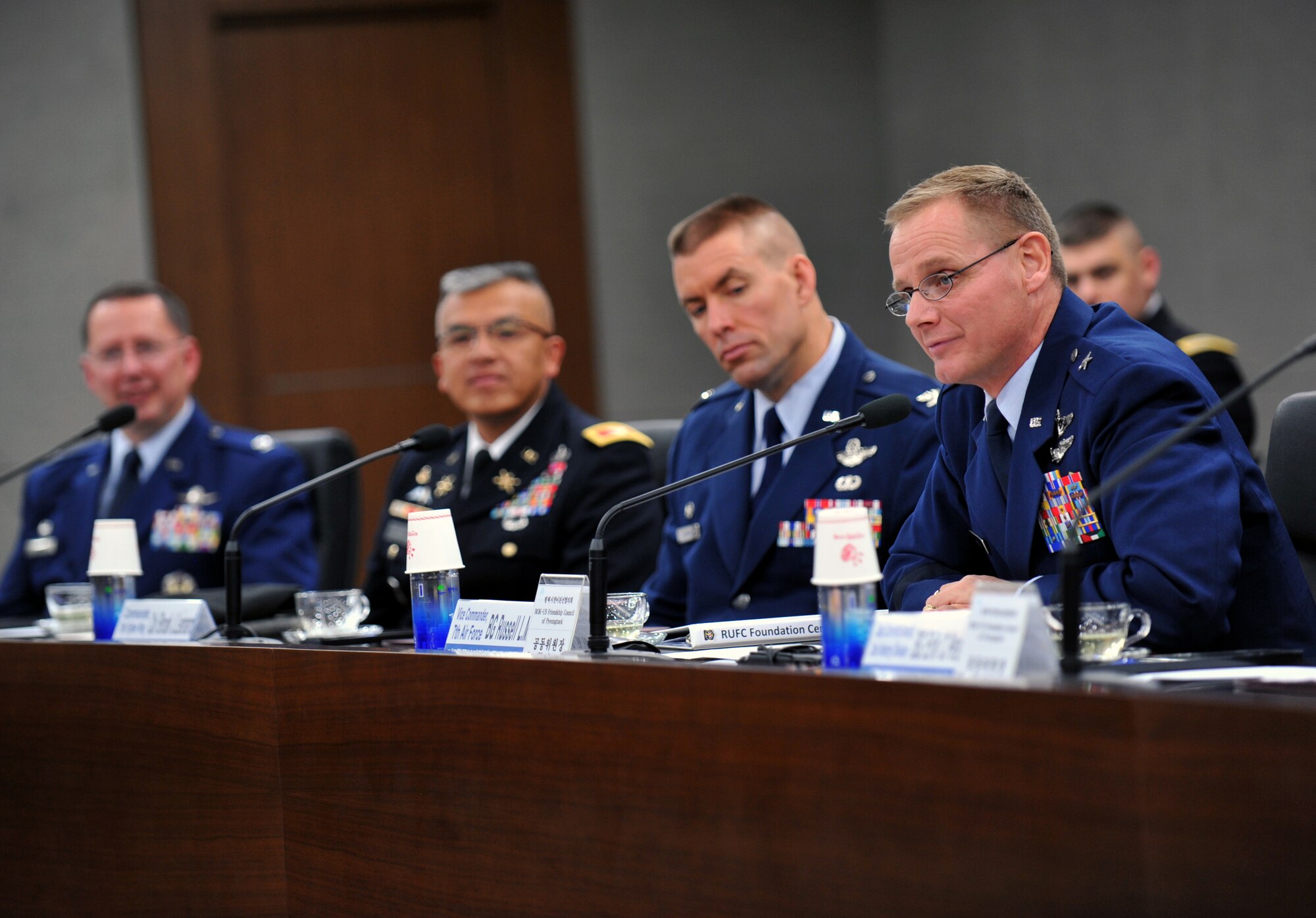 Brig. Gen. Russell Mack, 7th Air Force vice commander, speaks during the Republic of Korea-U.S. Friendship Council of Pyeongtaek foundation ceremony at Pyeongtaek City, ROK, Nov. 27, 2013. Mack and U.S. Army Brig. Gen. Erik Peterson, 2nd Infantry Division deputy commanding general, co-chaired the counsel with the mayor of Pyeongtaek City, Kim, Sun-Ki. (U.S. Air Force photo/Senior Airman Siuta B. Ika)