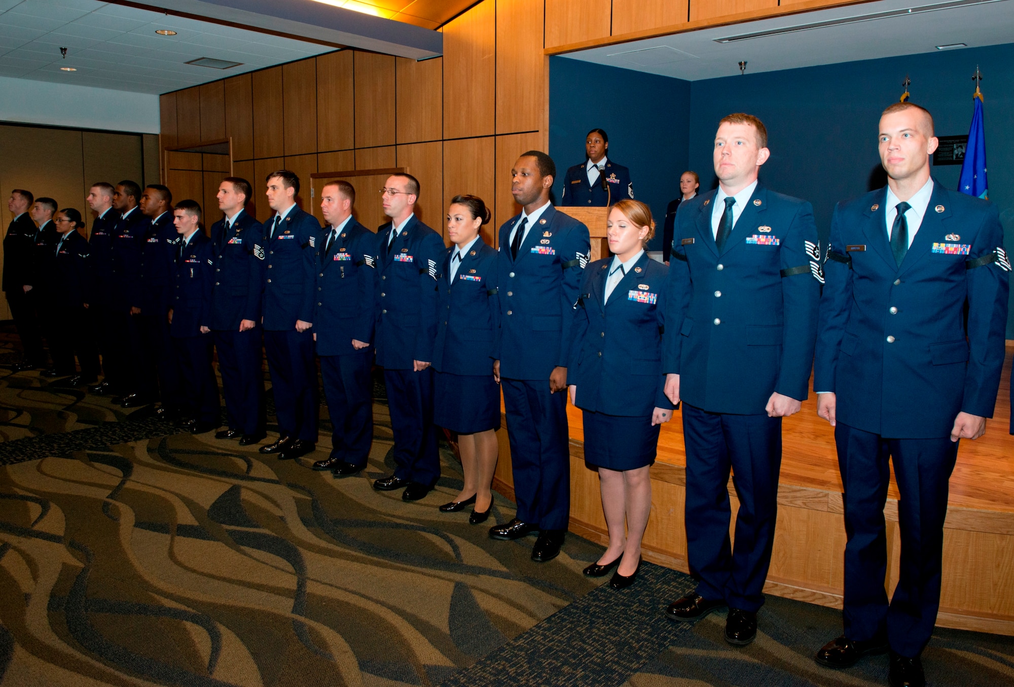 Team Tyndall Airmen line up during the December promotions ceremony November 26 at the Horizons Community Center. (U.S. Air Force photo by Lisa Norman)