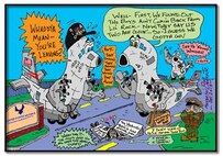 The 910 AW's Winger, the Gulfport Bug and Chief Fuzz react to the news that two of the air wing's C-130s will be leaving the 910th and YARS for parts unknown right on the heels of two other C-130s that were permenantly transferred from the wing's inventory in October 2013 to the C-130 schoolhouse in Little Rock, Arkansas. U.S. Air Force illustration by Master Sgt. Bob Barko Jr.