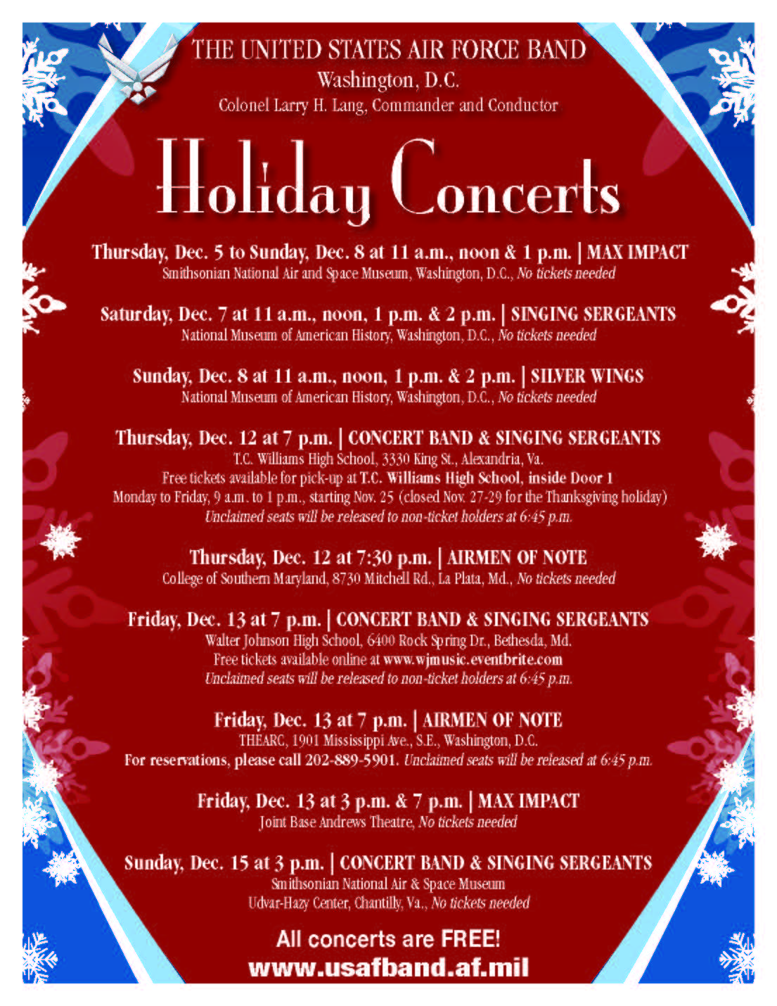 USAF Band schedules free holiday concerts > 459th Air Refueling Wing