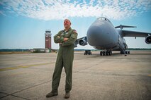 WESTOVER AIR RESERVE BASE, Mass. -- On July 7, 2013, Col. Steven Vautain, 439th Airlift Wing commander stands on the Westover flight line in front of a C-5B. (U.S. Air Force photo/William C. Pope)